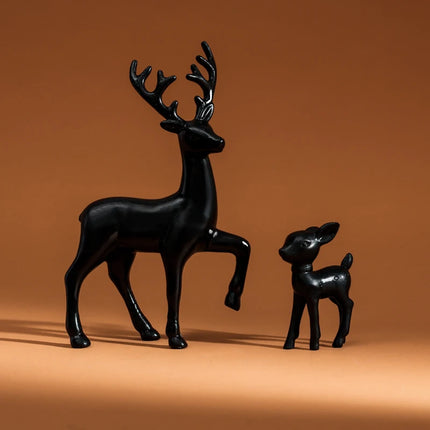 2 Pcs Cute Mother Deer Fawn Sculptures