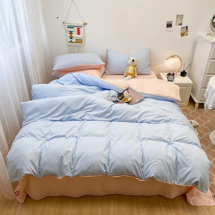 Black Bedding Set Soft Bed Linen Set Washed Cotton Duvet Cover Pillowcase and Bedsheet постельное бельё набор Home Bedclothes
