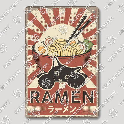 Cartoon Cat Japanese Food Plaque Tin Sign Retro Ramen Sushi Takoyaki Poster Metal Plates Bar Pub Restaurant Kitchen Wall Decor