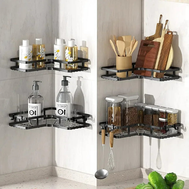 Bathroom Triangle Iron Shelf No Drill Metal Corner Shelf Kitchen Bathroom Accessories Storage Rack Shampoo Storage Rack
