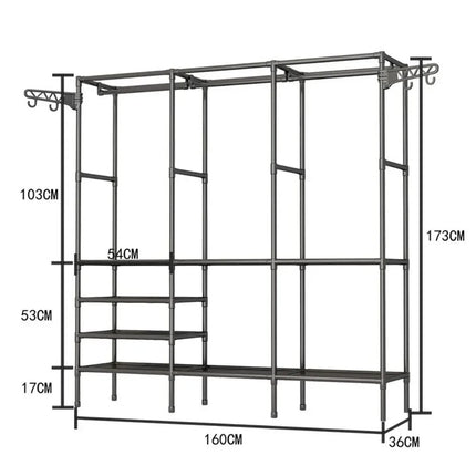 Metal Floor Clothes Rack with Shelves