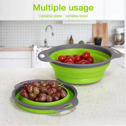 Silicone Round Folding Vegetable Fruits Washing Drain Basket Collapsible Colander Strainer Basket Kitchen Gadgets