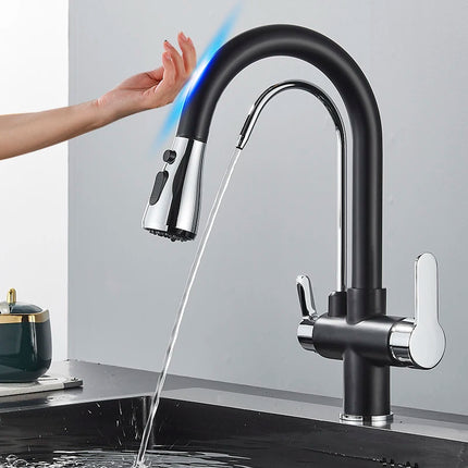 Smart Sensor Pure Water Kitchen Faucet 2 Models Spout Taps Deck Mount Daul Handle Filtered Cold Hot Water Mixer Washing Crane