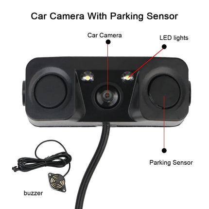 Car 3 In 1 Rear View Camera Parking Sensor Radar Set License Plate Lights Distance Control Parktronic System Universal