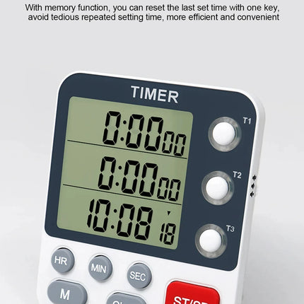 Digital Kitchen Timer 3 Channels Count UP/Down Timer 3 Levels Volume Alarm Clock  LCD Display Mute Flashing Timer for Studying