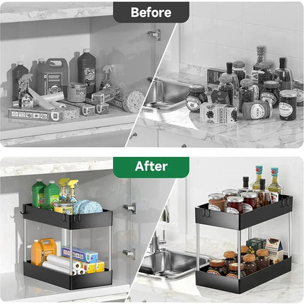 1/2 Pcs Under Sink Storage Organizer 2 Tier Drawer Multipurpose Rack Cabinet Under Sink Storage Rack Bathroom Kitchen Organizer