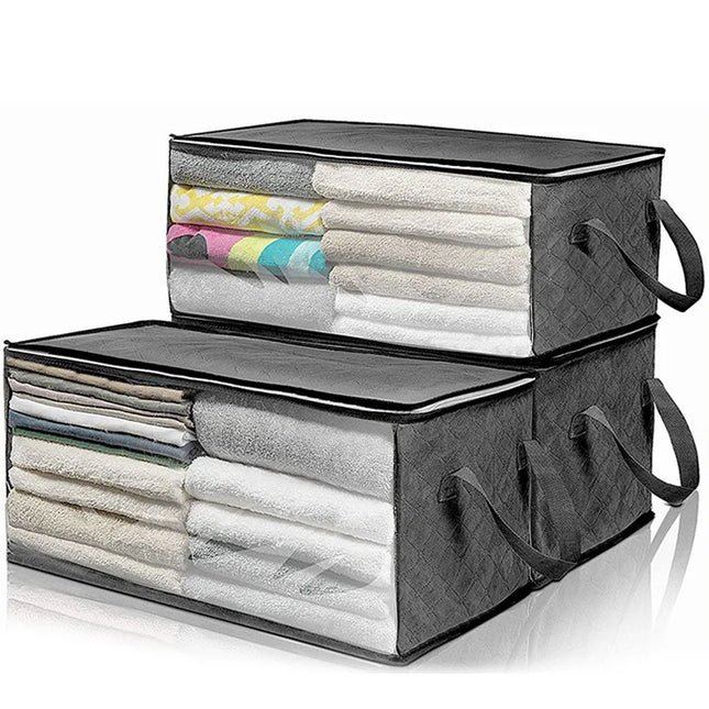 Large Capacity Clothes Storage Bag Non-Woven Foldable Quilt Storage Bag with Lids Zipper Wardrobe Clothing Organizer Sorting Box
