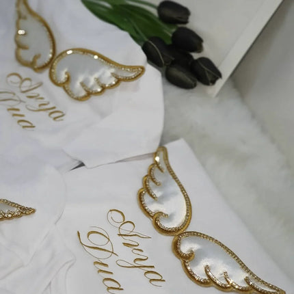 Dollbling Hospital Exit 5pcs Embroidery Name Newborn Angle Wings Romper Blanket  Nursery Bedding Swaddle Handmade Infant Outfit
