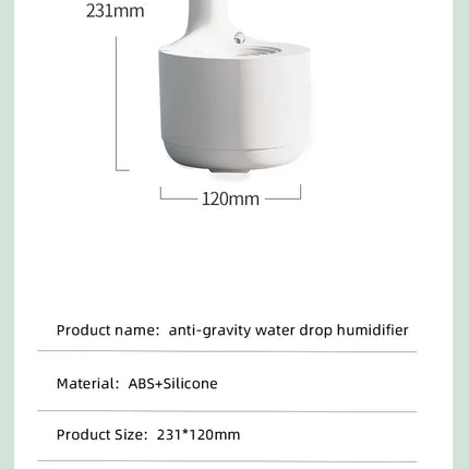 Humidifier Home Office Desktop Water Replenishment Device Creative Backflow Anti gravity Water Drop Humidifier