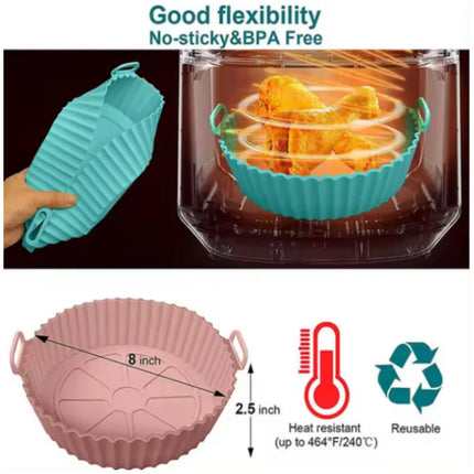 Air fryer Silicone Basket Reusable Container Accessories Oven Tray Pizza Fried Chicken Baking Mold Protector Kitchen Tool 2024