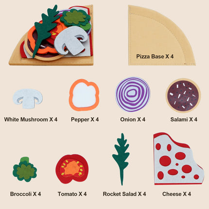 Montessori Pizza Puzzle Toys Simulated Food Toy Pretend Play Pizza Felt Kitchen Play Set for Toddlers And Kids Ages 3+