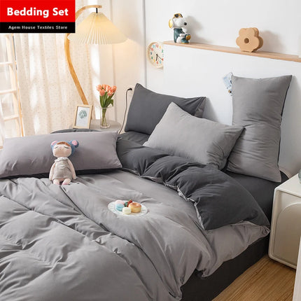 Home Textile Solid Color Duvet Cover Pillow Case Bed Sheet AB Side Quilt Cover Boy Kid Teen Girl Bedding Linens Set King Queen