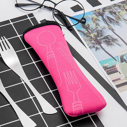 1PC Tableware Bag Fabic Portable Dinner Set Travel Picnic Fork Packaging Outdoor Camping Kitchen Home Storage Bags(only Bag)