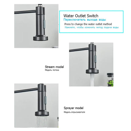 Black Spring Pull Down Kitchen Faucets Stream Spray Head Hot Cold Water Tap Stainless steel Rotation Kitchen Mixer Tap Crane