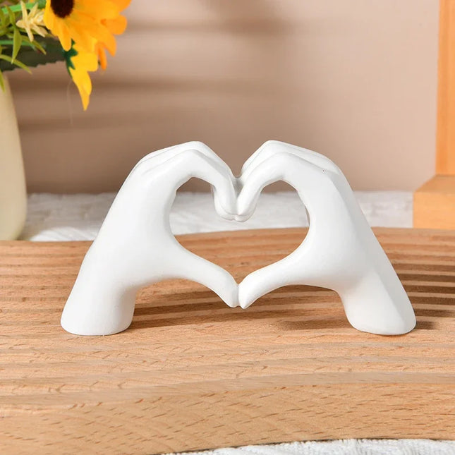 Gold Heart Hand Statue Modern Love Finger