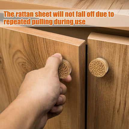 Rattan Wooden Drawer Knobs Round Handmade Cabinets Dresser Handles Wood Kitchen Cupboard Wardrobe Door Pulls for Furniture