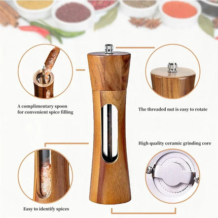 Acrylic Manual Salt Pepper Grinder Set Kitchen Sea Salt Pepper Grinder Pepper Mill Wooden Kitchen Pepper Shakers Spice Salt Mill