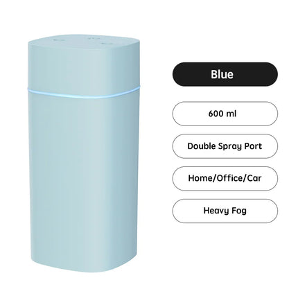 USB Air Humidifier Double Spray Port Essential Oil 600ml Aromatherapy Humificador Cool Mist Maker Fogger Purify for Home Office