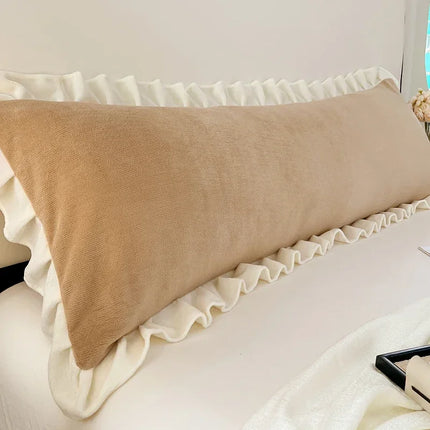 Length Sleeping Pillowcase with Ruffle Winter Couple Double Fleece Flannel Warmth Big Size Pillow Covers Home Bedding 45*180cm