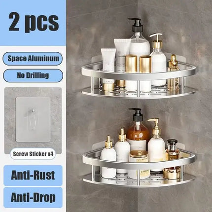 No Drill Wall-Mounted Bathroom Shelf Corner Rack