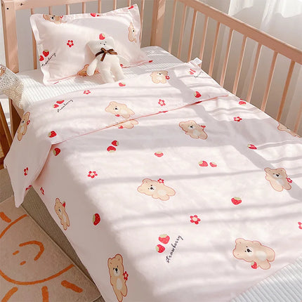 3Pcs Set Newborn Baby Bedding Sets Cotton Cartoon Printing Infant Toddlers Bed Sheet Pillowcase Duvet Cover Case Blanket Kids
