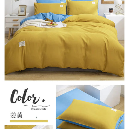 Home Textile Solid Color Duvet Cover Pillow Case Bed Sheet AB Side Quilt Cover Boy Kid Teen Girl Bedding Linens Set King Queen