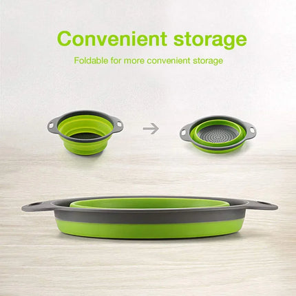 Silicone Round Folding Vegetable Fruits Washing Drain Basket Collapsible Colander Strainer Basket Kitchen Gadgets