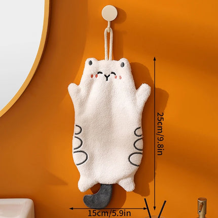 Cartoon Cat Shaped Hand Towel Kitchen Bathroom Hanging Absorbent Hand Towel Household Multi-functional Cleaning Hand Towel