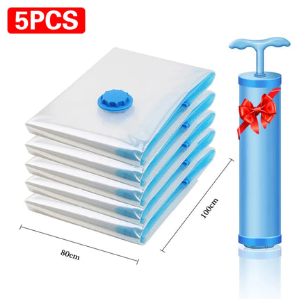 1/3/5pcs Vacuum Storage Bags,for Bedding,Pillows,Towel,Clothes Space Saver Travel Storage Bag,With Hand-Pump,Vacuum Bag Package