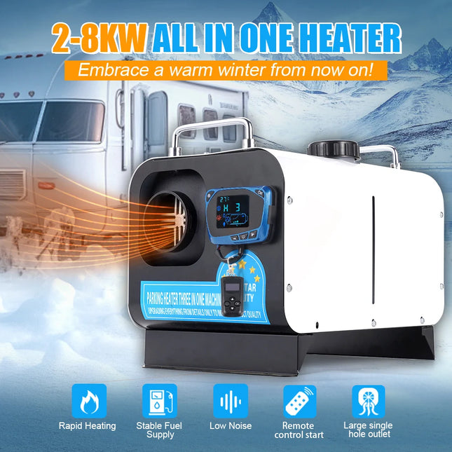 2/5/8KW All-in-one Air Diesel Parking Heater Car Heater Diesel Air Heater With Silencer Remote Control Truck Boat Bus RV Trailer