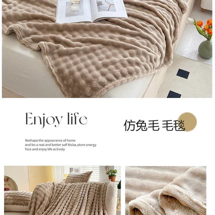 New Bubble Fleece Blanket - Solid Color Rolled Edge Cover Blanket Soft and Comfortable Bedding 150x200 180x200 200x230
