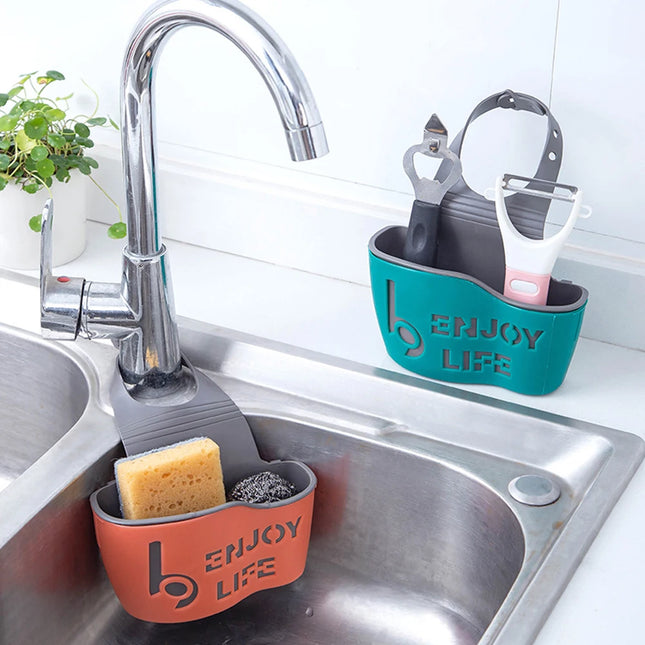 Hot Home Storage Drain Basket Kitchen Sink Holder Adjustable Soap Sponge Shlf Hanging Drain Basket Bag Kitchen Accessories