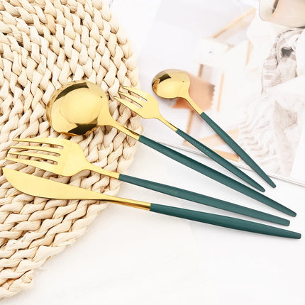 30Pcs White Gold Cutlery Set Stainless Steel Tableware Knife Cake Fork Spoon Dinnerware Set Kitchen Flatware Silverware