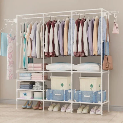Metal Floor Clothes Rack with Shelves