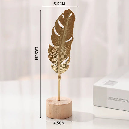 Golden Ginkgo Leaf Metal Figurine Handmade Desk