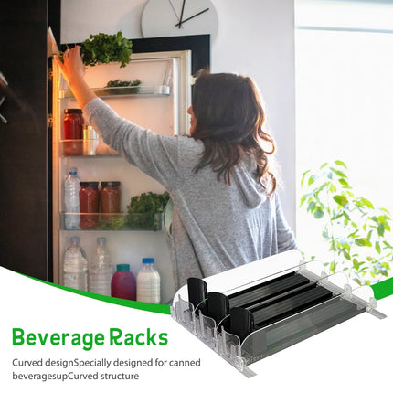 Drink Organizer Dispenser Spring Push Can Shelf Pusher Adjustable Width Soda Can Bottle Pusher E-shaped Glide for Kitchen Fridge