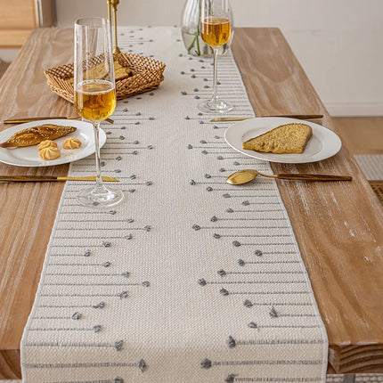 Natural Linen Table Runner with Tassels Dining Decor Wedding Birthday Christmas Decoration for Home tablecloth