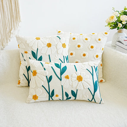 Daisy Floral Embroidered Throw Pillow Cover
