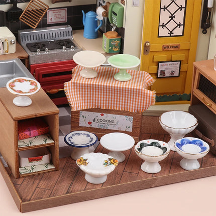 1:12 Dollhouse Miniature Ceramic Fruit Dish Plate Tall Tray Cake Plate Model Kitchen Accessories For Doll House Decor Toys Gift