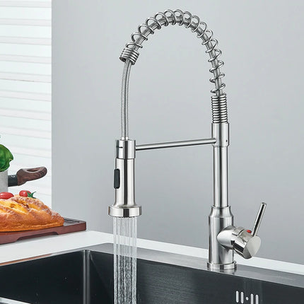 Black Spring Pull Down Kitchen Faucets Stream Spray Head Hot Cold Water Tap Stainless steel Rotation Kitchen Mixer Tap Crane