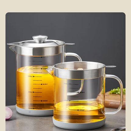 GIANXI Glass Oil Filter Kitchen Seasoning Tank Oil Tank Impurity Separator Fine Mesh Oil Filter Container Cooking Tool