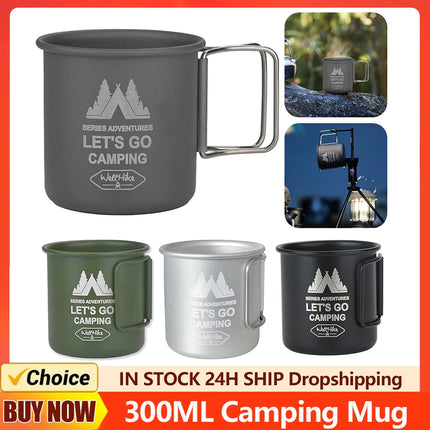 300ML Camping Water Cup Aluminium Alloy Hiking Mug Foldable Handle Travel Coffee Cup Ultra-Light Outdoor Kitchen Equipment