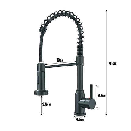 Black Spring Pull Down Kitchen Faucets Stream Spray Head Hot Cold Water Tap Stainless steel Rotation Kitchen Mixer Tap Crane