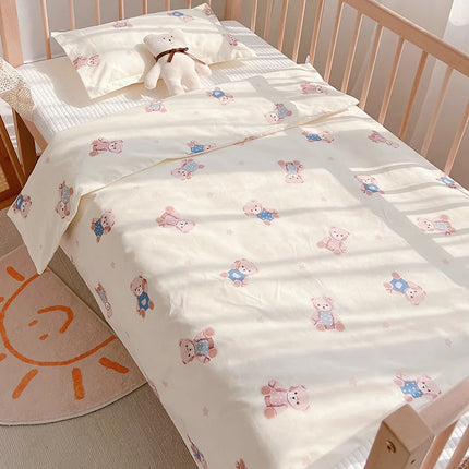 3Pcs Set Newborn Baby Bedding Sets Cotton Cartoon Printing Infant Toddlers Bed Sheet Pillowcase Duvet Cover Case Blanket Kids