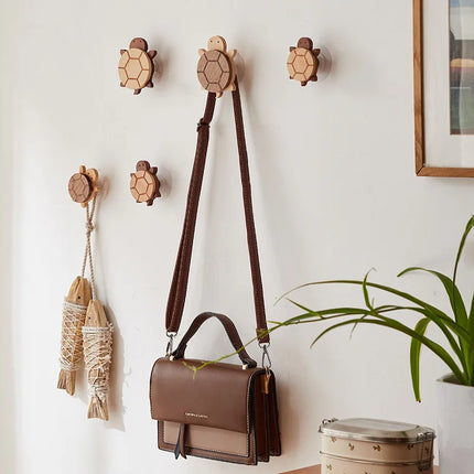 Household Solid Wood Hook Kitchen Item Wall Hook Hanger Punch Creative Animal Turtle Decorative Hooks Coat Rack Home Storage