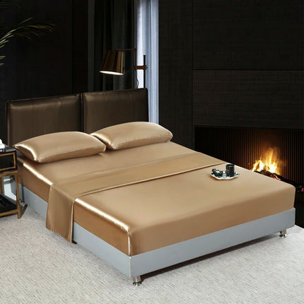 Satin Bedsheet Set High Quality Solid Color Fitted Sheet Set Single Double Queen King Size Flatsheet Set Luxury Bedding