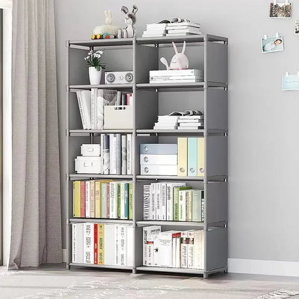 Simple Metal Bookshelf Easy Assembly Movable Storage Rack