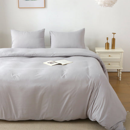3 Pieces Solid Color Bedding Set with 1 Duvet Cover and 2 Pillow Shams, Comforter Not Included (Queen Size, Light Grey)