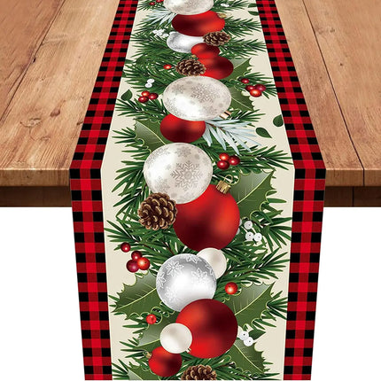 Christmas Poinsettia Pine Needles Linen Table Runner Dresser Scarf Decor Winter Xmas Kitchen Table Runner Christmas Decorations
