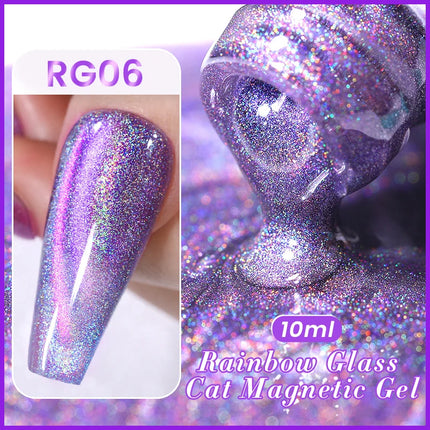 BORN PRETTY 10ml Rainbow Purple Water Light Cat Magnetic Gel Nail Polish Shining Sliver-light Holographics Semi Permanent UV Gel